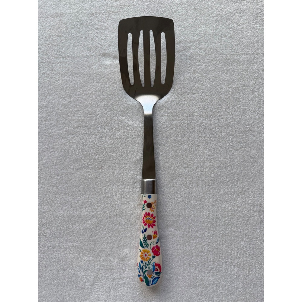 Pioneer Woman Slotted Floral Spatula Handled 14" Stainless USA Cottagecore